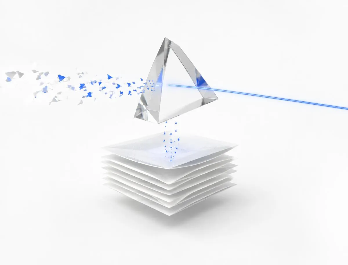 Glass prism turning scattered fragments into one clear signal